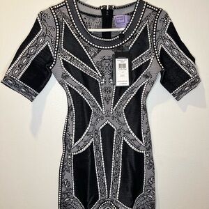 Herve Leger Black and White Embellished Mini Dress